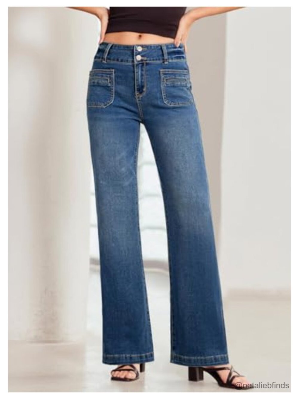High Waisted Wide Leg Jeans for Women Tummy Control Stretch Denim Pants - Picture 3 of 6